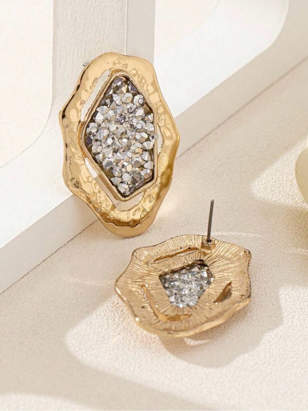 Gold-Tone Cluster Stud Earrings with Silver Pavé Center - Picture 4 of 4